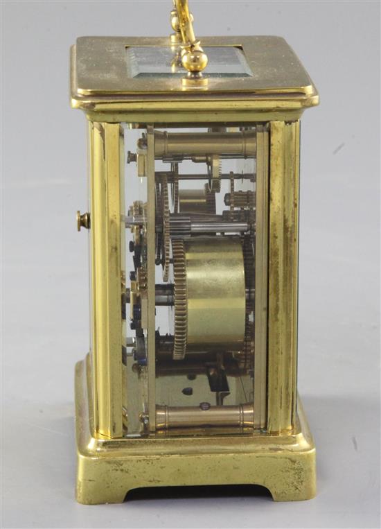 A lacquered brass carriage alarm timepiece, 11.5cm